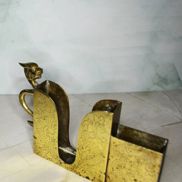 Vintage Brass Cigarette Pack And Lighter Holder Stamped China Desk Side Table - Picture 5 of 9